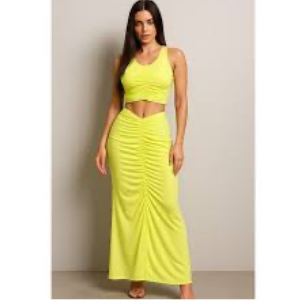 House of Harlow 1960 Neon Yellow Ruched Maxi Skirt - Women's S